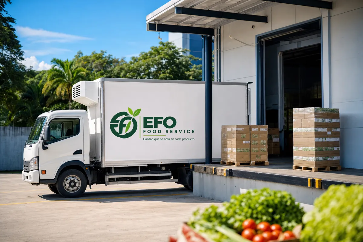 Centro de distribución con camión refrigerado de reparto